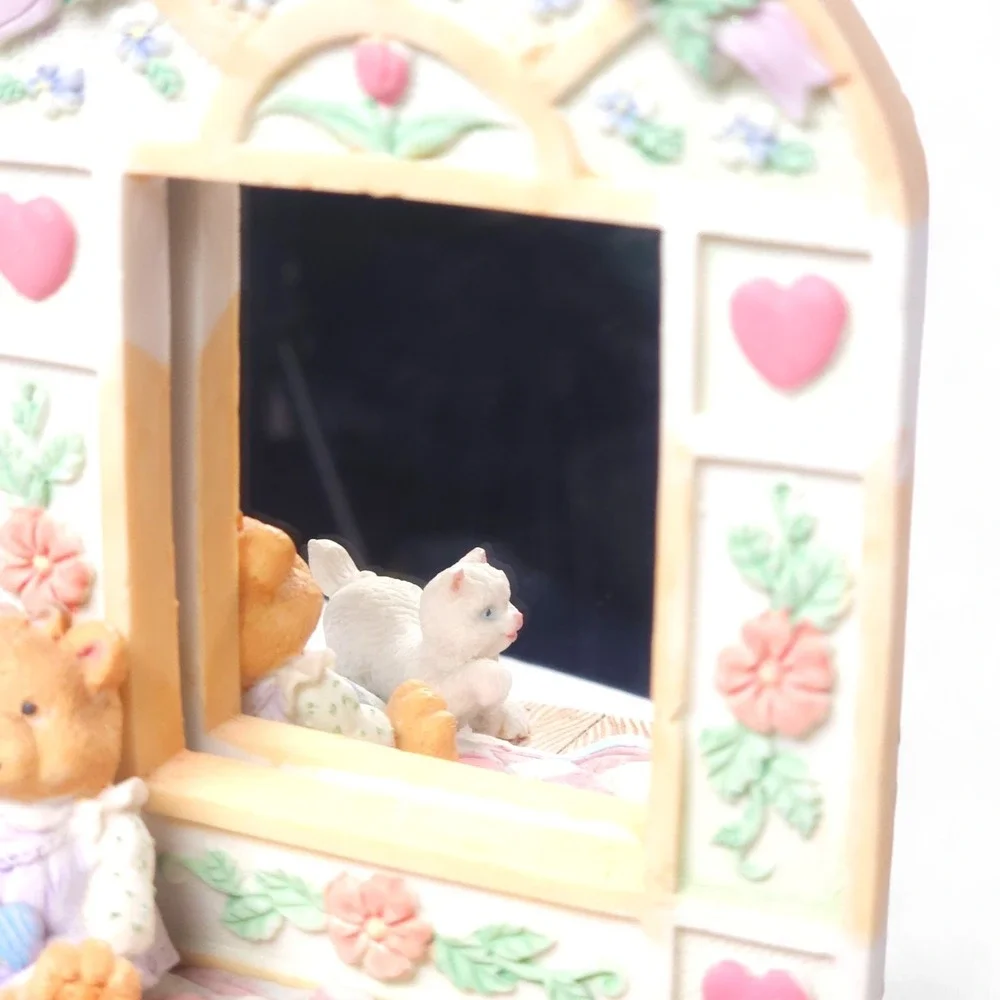 Vintage Resin Music Box Vanity Mirror Teddy Bear Cat Quilt Decor Nursery 7